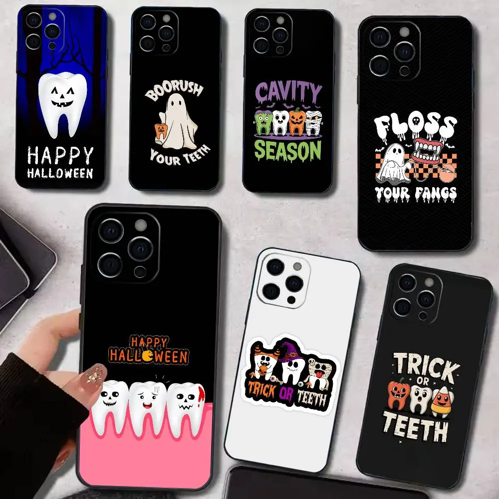 Чехол для телефона с дизайном «Зуб» для iPhone 17, 16, 15, 14, 13, 12, 11 Plus, Pro Max, XS, мягкий черный чехол