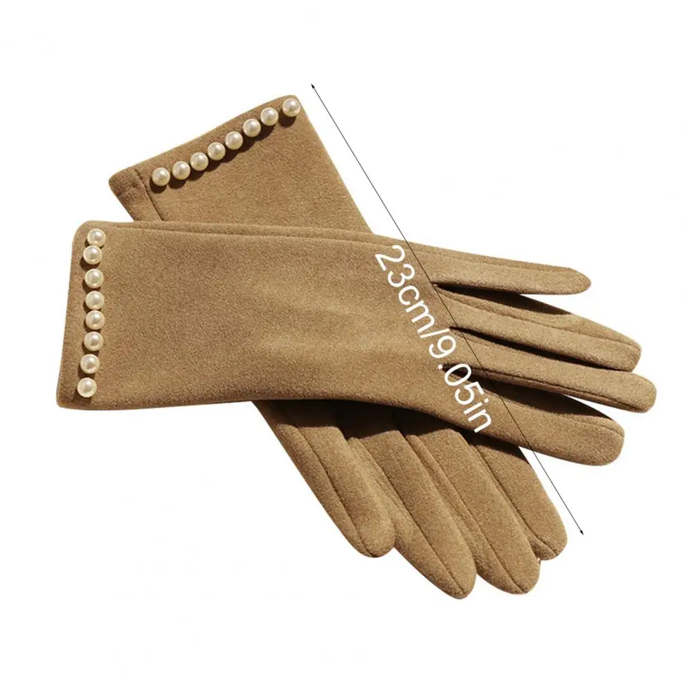 

Gloves Women Winter Touchscreen Windproof Warm Gloves Plush Lined Gloves with Faux Pearls for Daily Errands Commuting Dating Hot