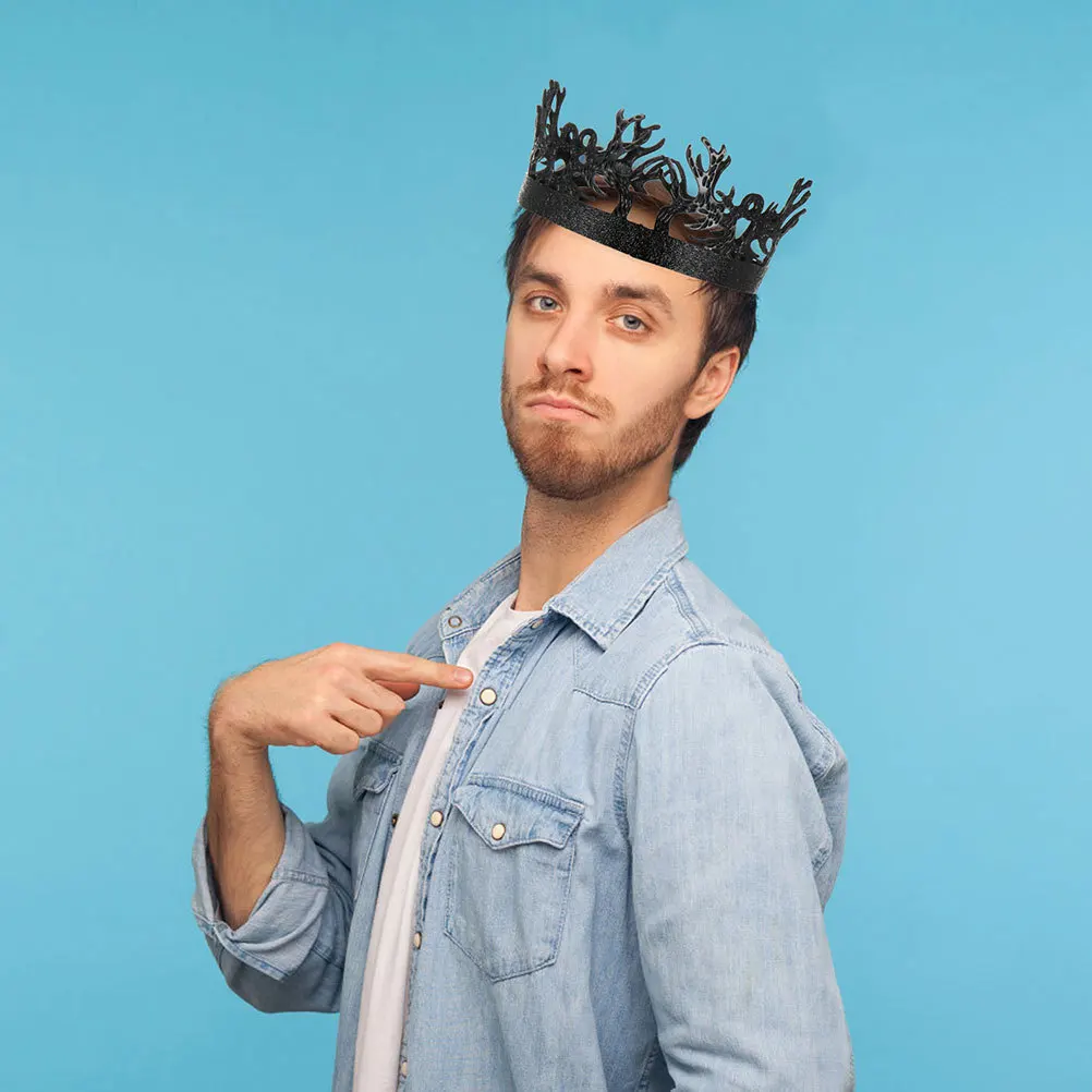 

Vintage Men Crown Black King Headdress For Wedding Prom Party Cosplay Medieval Baroque Royal Accessories
