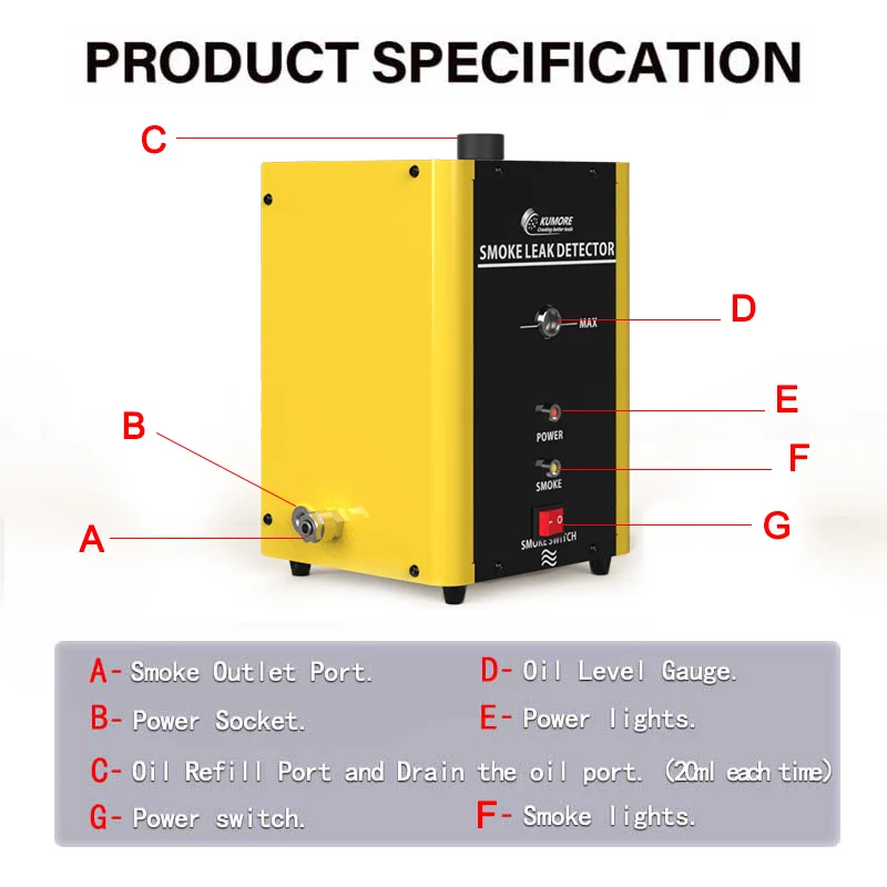 Automobile Smoke Leak Detector Engine Intake & Exhaust Pipe Diagnostic Tool with Built-in Air Pump High-Temp Protection Anti-Fre