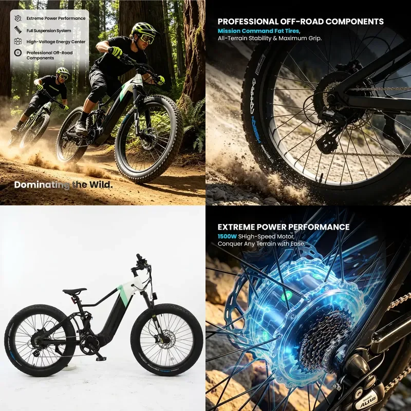 High Configuration 60V 1500W Bike 40Ah Battery Full Suspension Mountain Ebike Performance Grade