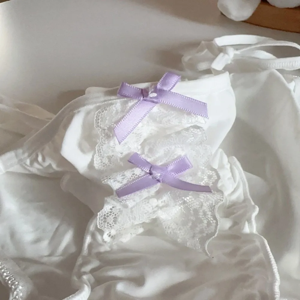 Cute Design Low Waist Lace Underwear Lace Up Lingerie Ice Silk Panties Bowknot Women’s Lolita Panties Women