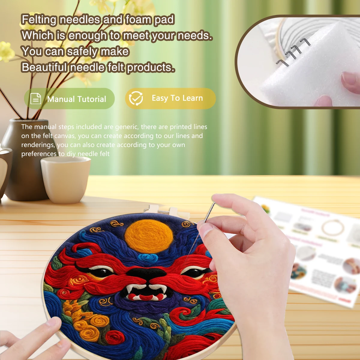 SDOYUNO Wool Felting Painting Kit Red festive New Year gift Embroidery DIY Wool Felting Paint Crafts Gift 20x20cm Handmade Kits