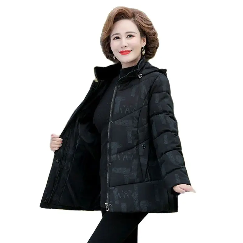 

Middle-aged Mother Winter Down Cotton-padded 2023 New Middle-aged And Elderly Fashion Print Hooded Warm Coat WomenTide.