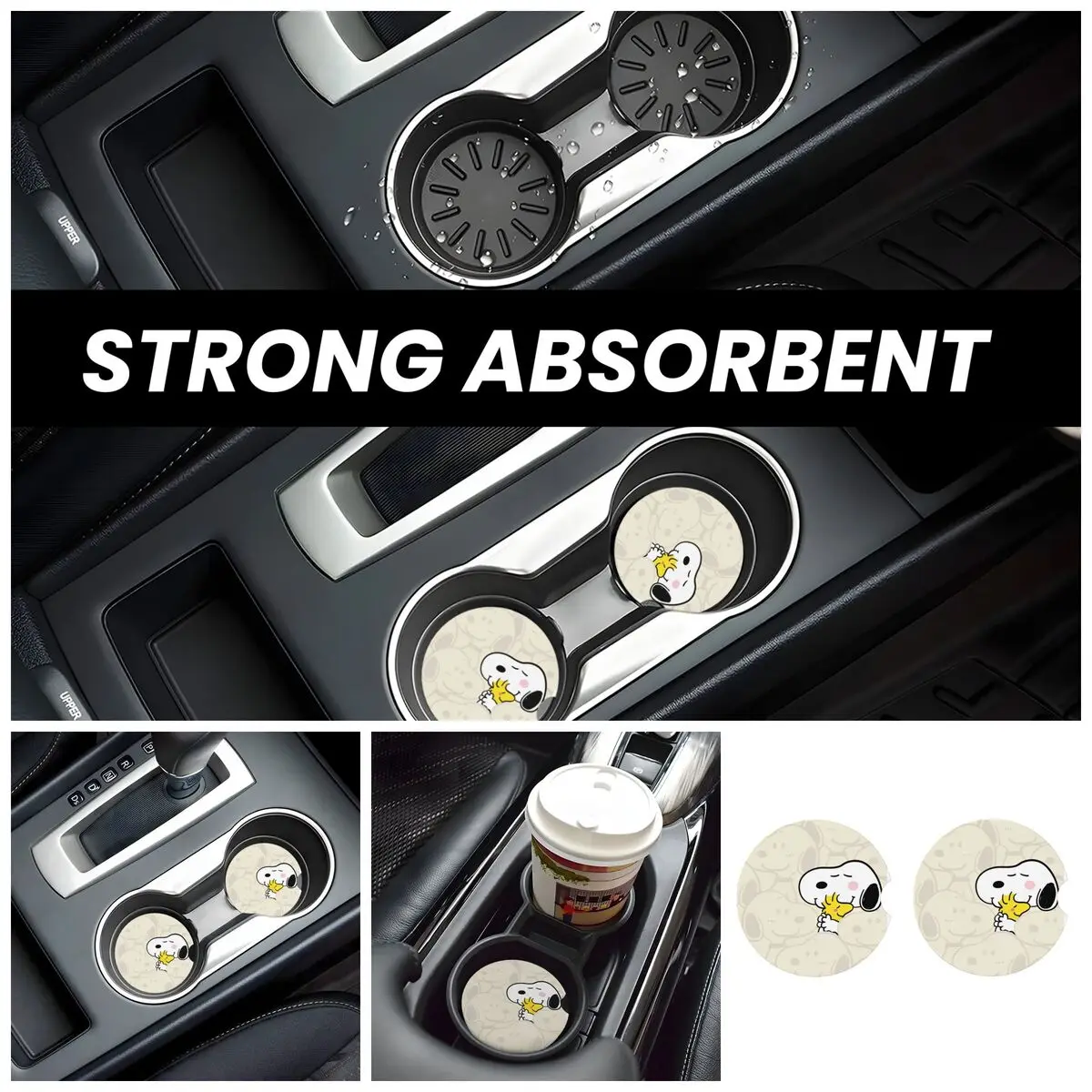 سنوبيس كارتون الفول السوداني الهزلي كأس السيارة كوستر 2 قطعة حامل الكأس العالمي المدمج في الحلي كوستر