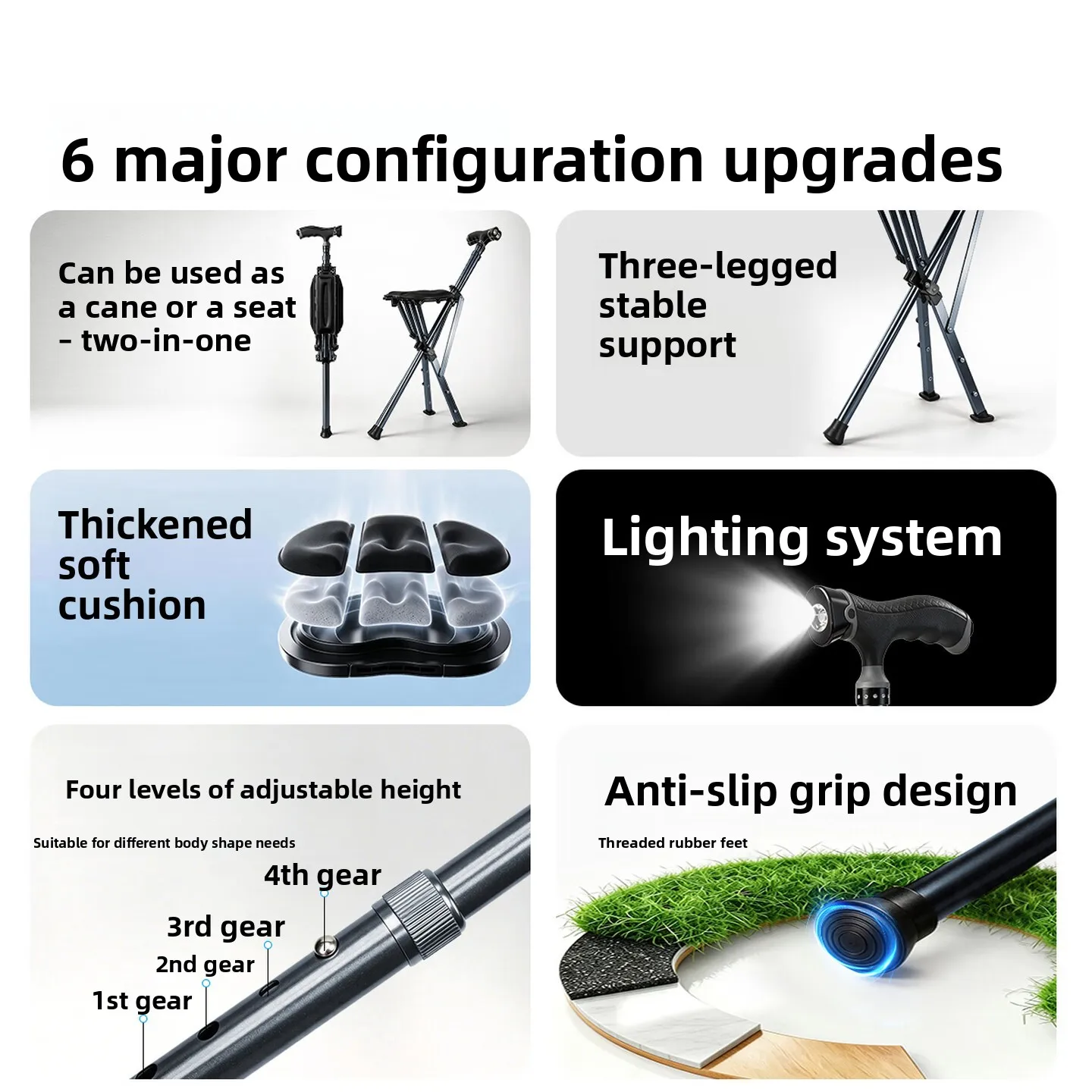 Foldable Walking Cane with Seat for Seniors, One Touch Quick Open Stool, Lightweight Compact Support for Outdoor Rest and Travel