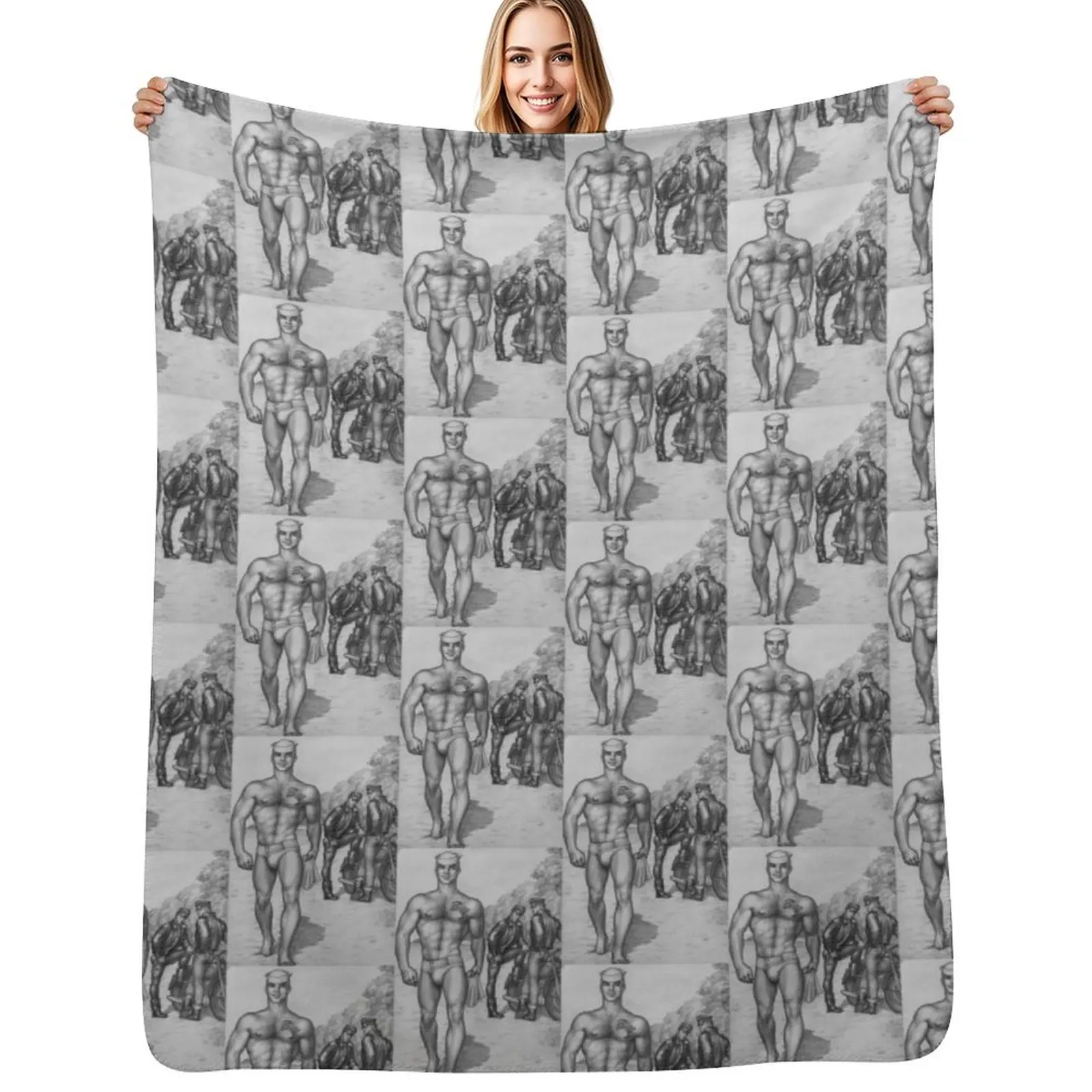 Soldier teasing the hoods… (Tom of Finland) Throw Blanket Cute Winter beds halloween Soft Plaid Flannel Blankets