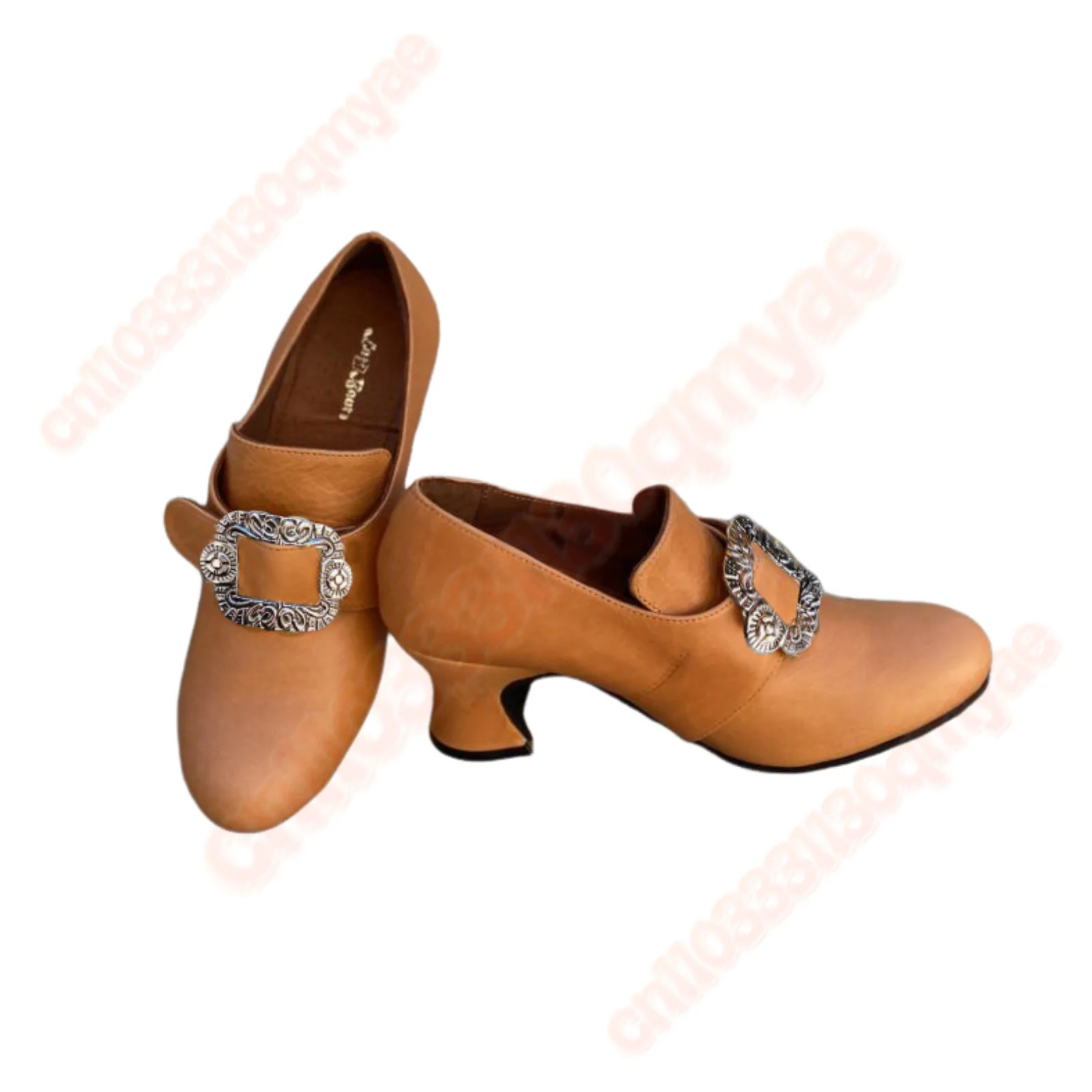 Medieval Women Shoes Loafers Dress Shoes with Metal Square Buckle Embellishments