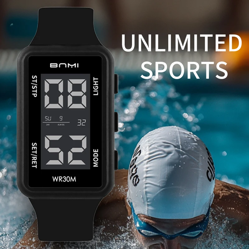 남자 스포츠 시계 나이트 비전 방수 디지털 시계 달력 주간 LED 디스플레이 알람 스톱워치 크로노 그래프 시계 원본