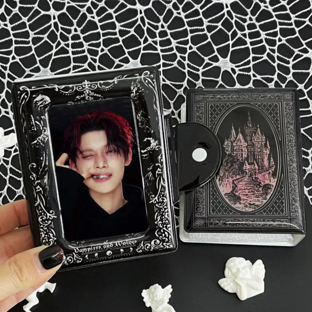 

Mini Black Card Album Gothic Dark Style 3-3.5 Inch Idol Card Collect Book with 16 Internal Pages PVC Postcard Book Unisex