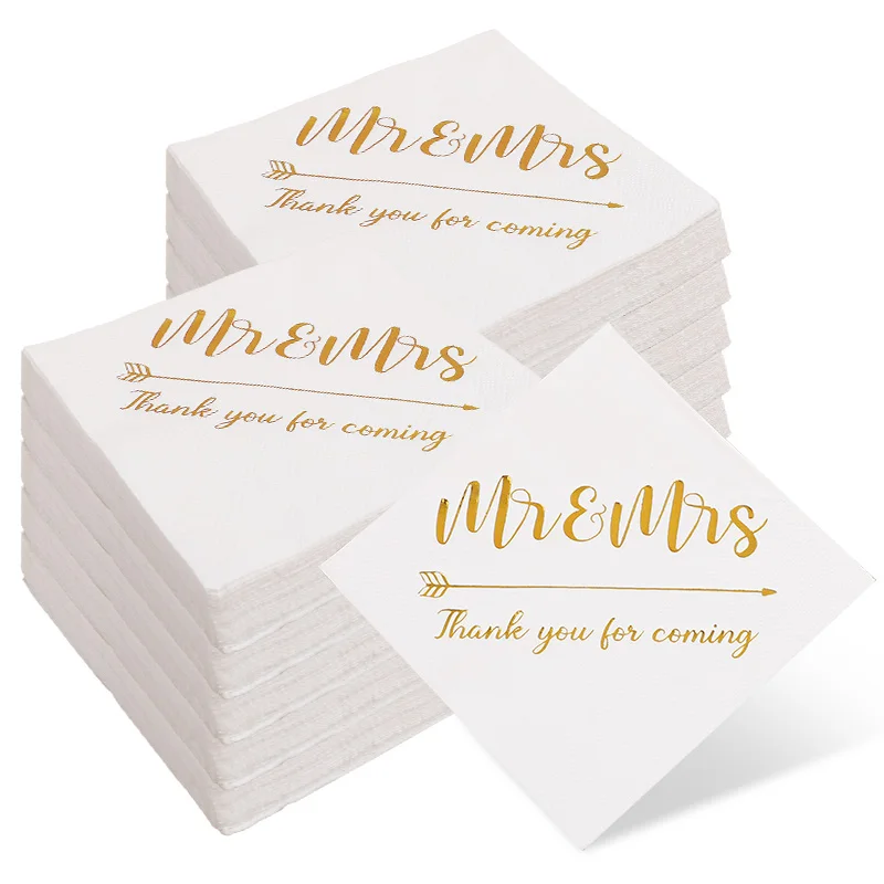 

100/20Pcs Mr Mrs Paper Napkins Thank You for Coming Disposable Tissues for Wedding Table Decoration Bridal Shower Party Supplies