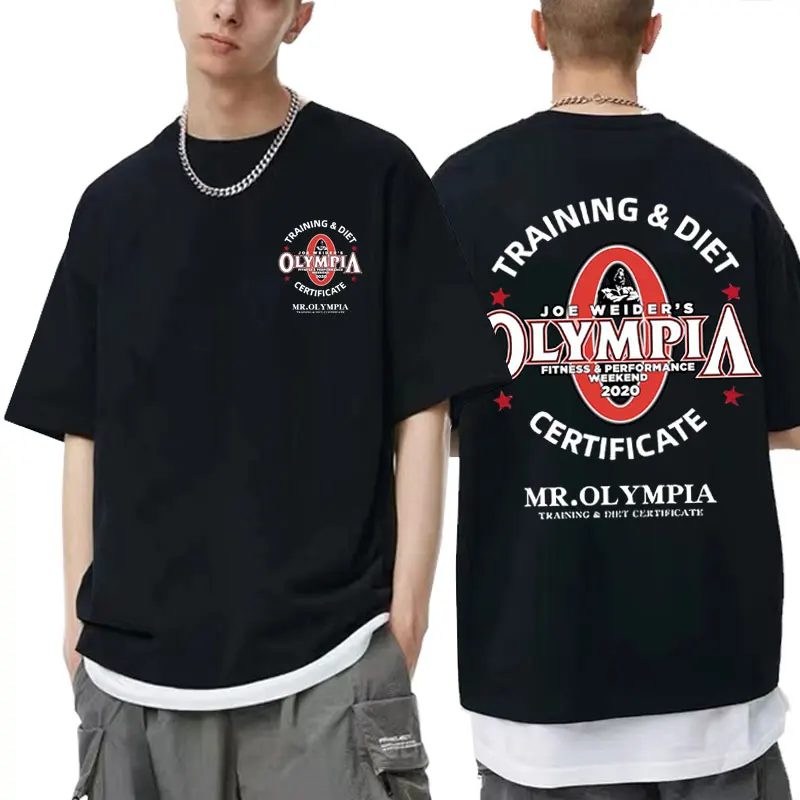 Training Diet Certifiate Mr Olympla Double Sided Print T-shirt Men Women Gym Fitness Oversized T Shirt Men's Pump Cover T-Shirts