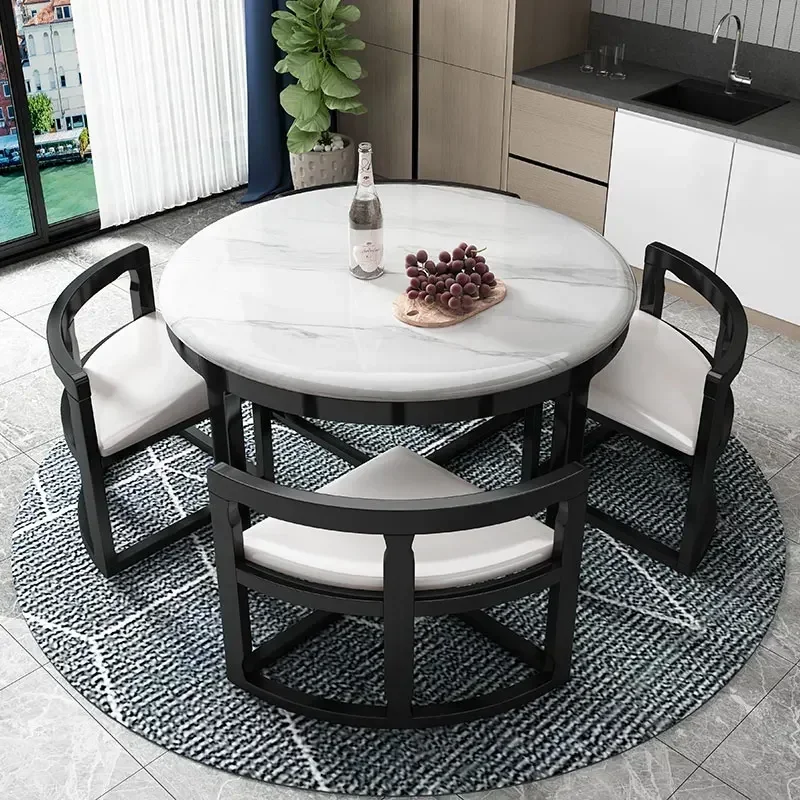 Chairs Set Simple Modern Small Apartment Home One Table 4 Chairs Invisible Space-Saving round Dining Table