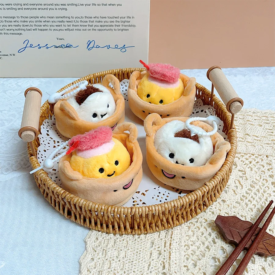 Mignon vapeur en peluche poupée pendentif japonais créatif chignon nourriture en peluche jouet dessin animé porte-clés sac à dos décoration cadeau d'anniversaire