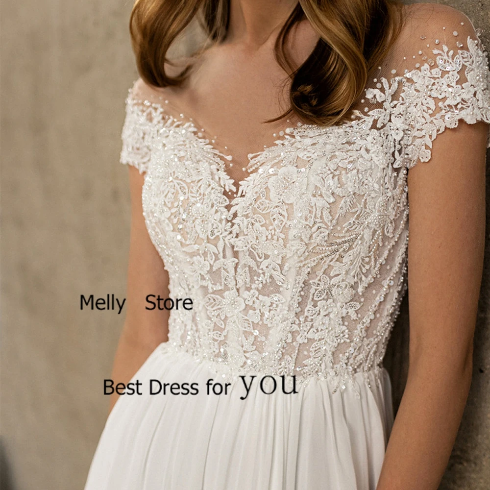 아이보리 사이드 슬릿 웨딩드레스, 정교한 스트랩리스 브라이덜 가운, 짧은 소매 베스티도 드 노비아 시폰 신상 로브 드 여름 2025