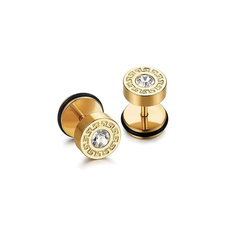 Huitan Stainless Steel Screw Stud Earrings for Women Statement Fashion Party Daily Minialist Inlaid Shiny Cubic Zirconia Jewelry