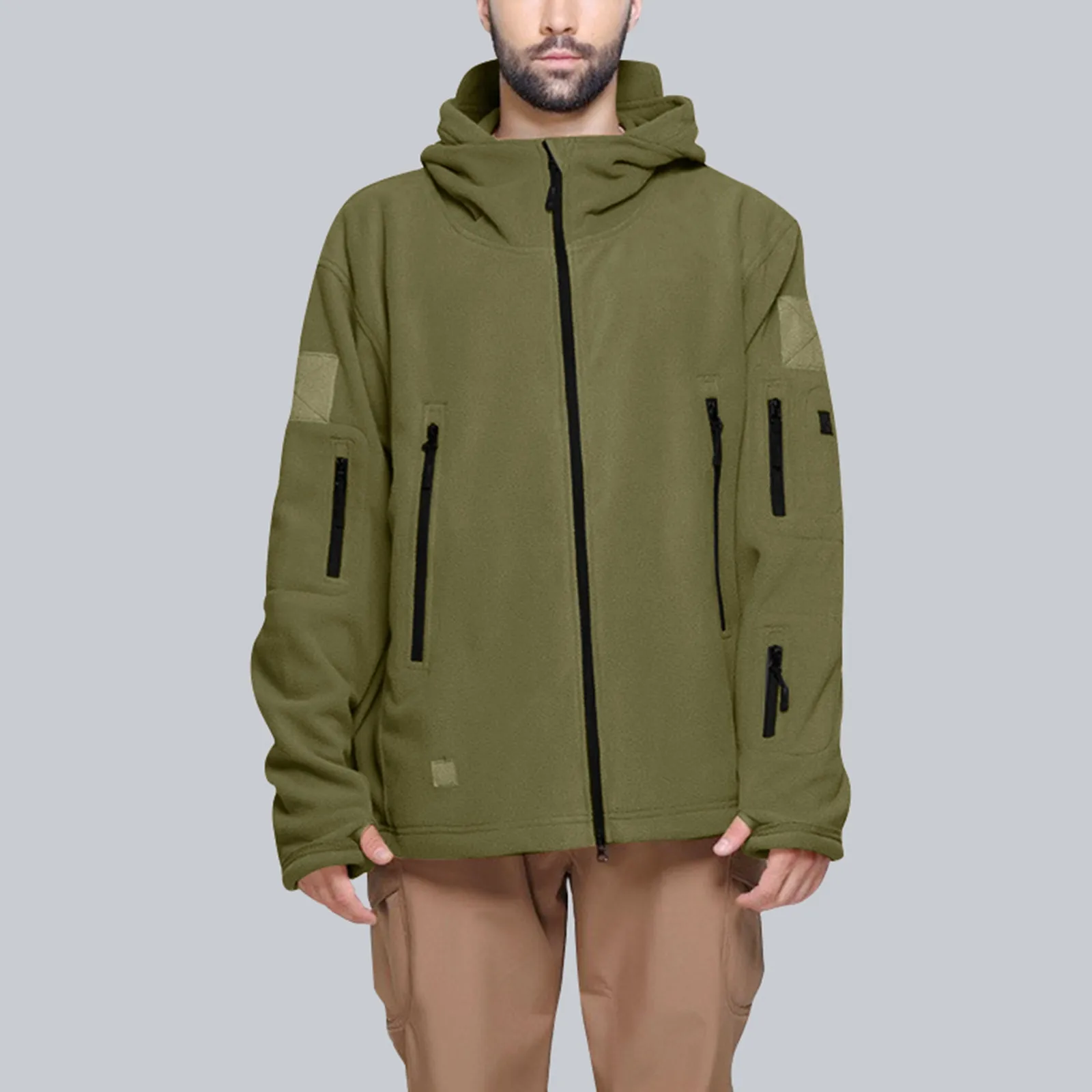 

Men's Fall And Winter Softshell Outdoor Hand Grabbed Fleece Charge Hooded Mens Trench Coat Lightweight Casual Jackets Men