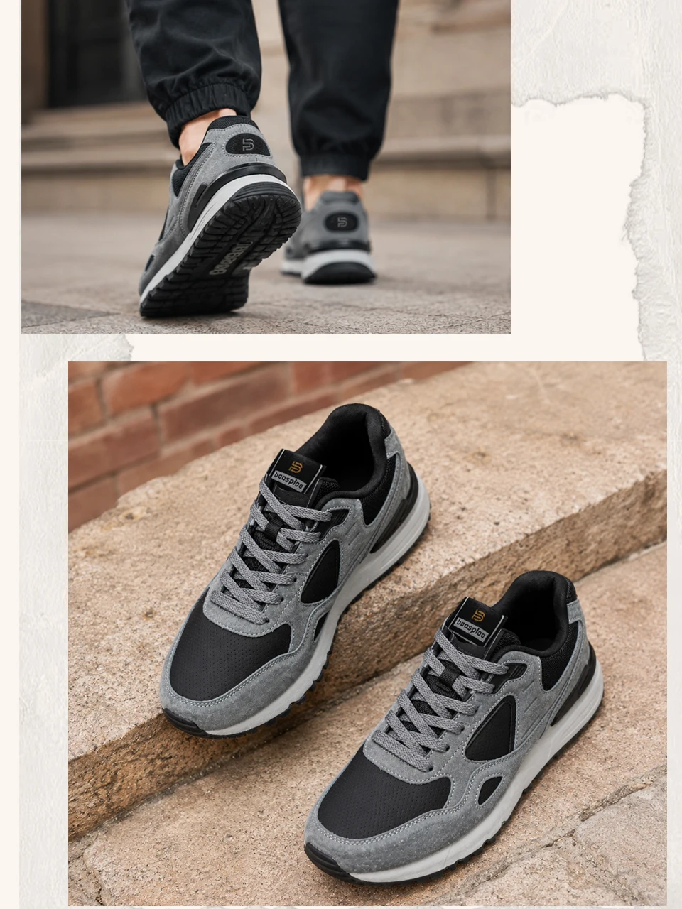 Baasploa Herren-Freizeitsneaker aus Leder, modische Turnschuhe für den täglichen Gebrauch, Lifestyle-Schuhe für Herren, neue bequeme Sportschuhe, rutschfest – Detail 9