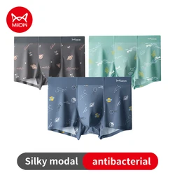 MiiOW 3Pcs Cotton Man Underpants Antibacterial Breathable Mens Underwear Boxers Male Funny Printed Men's Panties Boxer Briefs