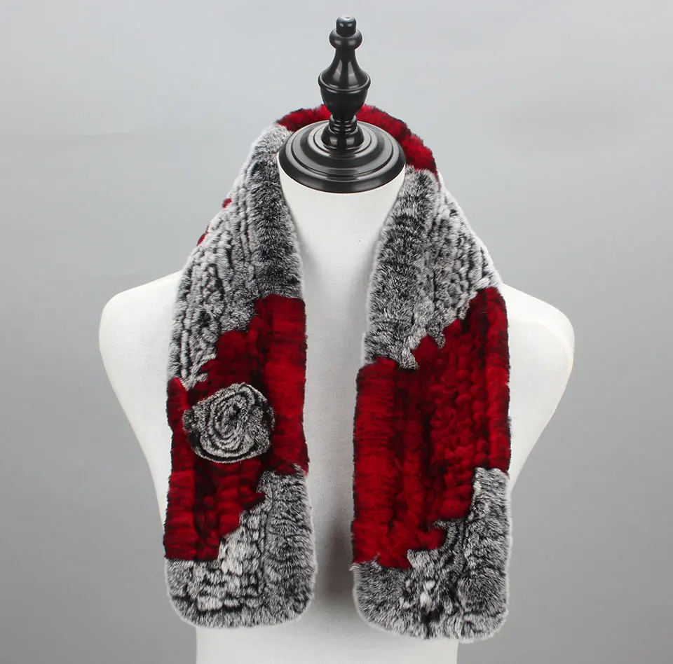 Frauen Stricken Echt Rex Kaninchen Pelz Schal Dame Fashion Floral Rex Kaninchen Pelz Schalldämpfer Heißer Winter Warme Natürliche Pelz Schals neue Stil – Detail 17
