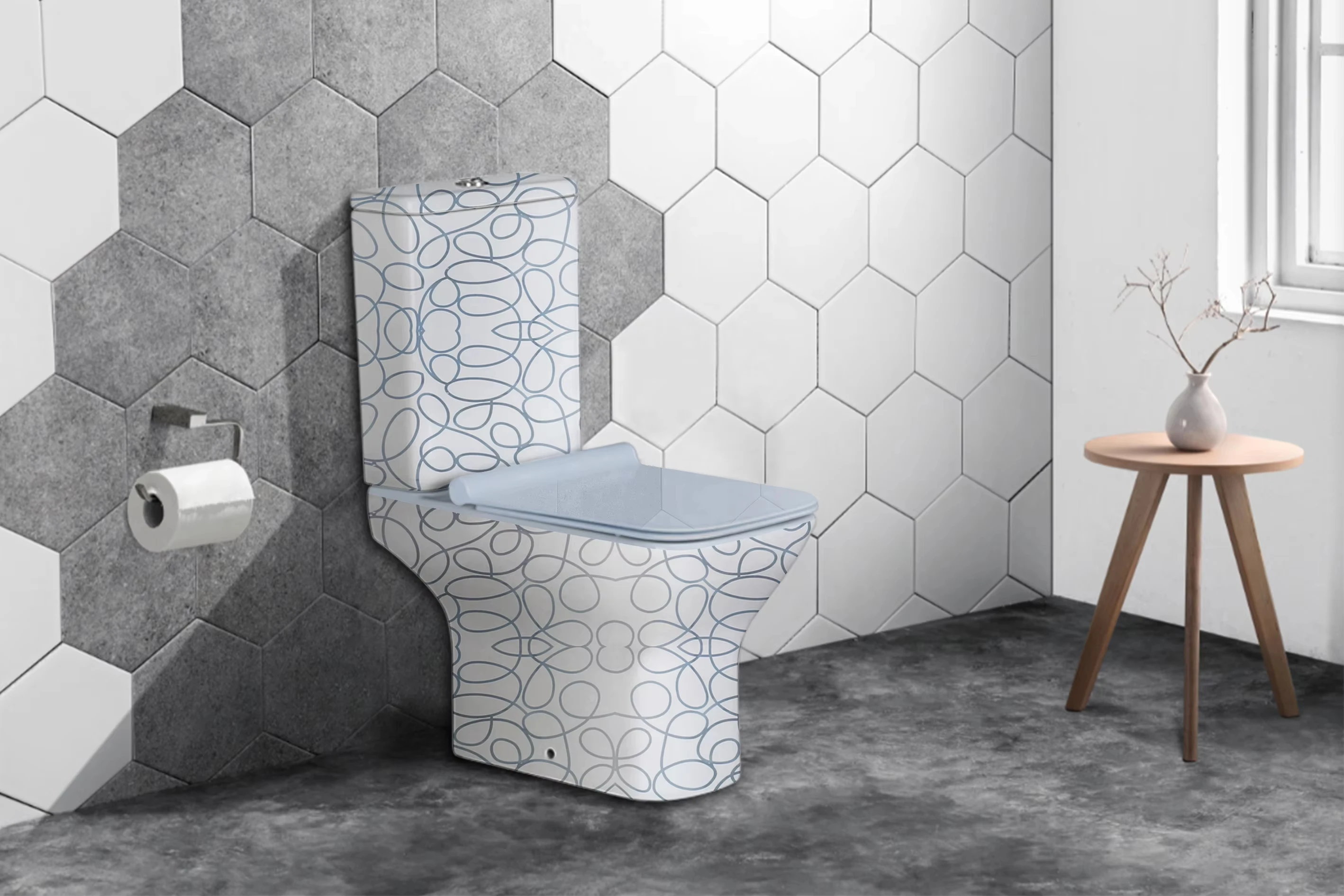 Concise Design Ceramic Floor Mounted Toilet Square Shape Rimless Bathroom Washdown Two Piece Toilet