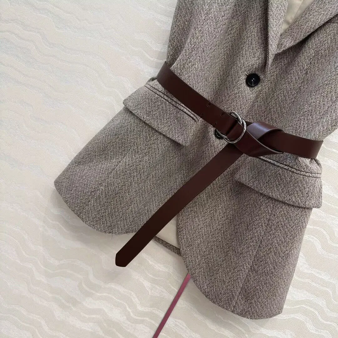 Old Money Style Office Lady Wool Blends Blazer Vest Women Suede Sheepskin Leather Notched Sleeveless Elegant Retro Tank Jacket