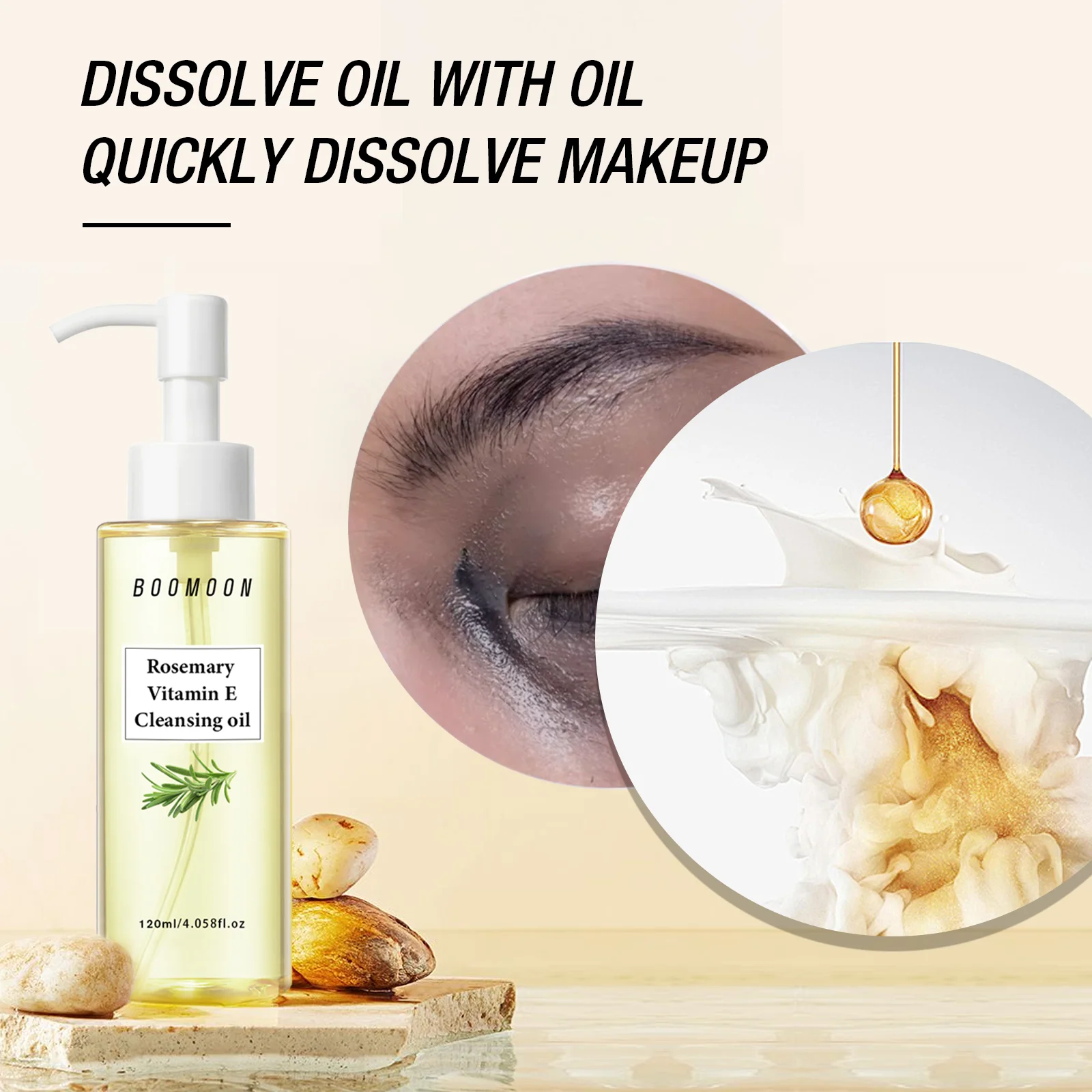 Huile nettoyante au romarin et à la vitamine E, 120ml, apaisante, antioxydante, démaquillante à fusion rapide pour l'acné et les Pores |   Tous types de peau