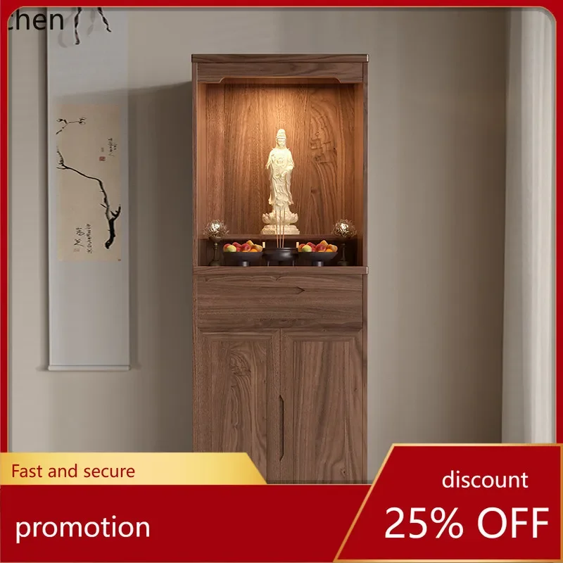 r5.21 New Chinese Style Solid Wood Standing Cabinet Black Walnut Guanyin Buddha Statue Altar Home Shrine Altar Cabinet
