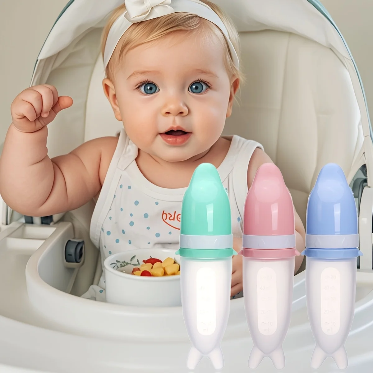 وحدة تغذية طعام للشباب، زجاجة رضاعة من السيليكون مع ملعقة وحامل، محضر طعام، ملعقة طعام معجون أرز 3.04 أونصة أدوات مائدة #1