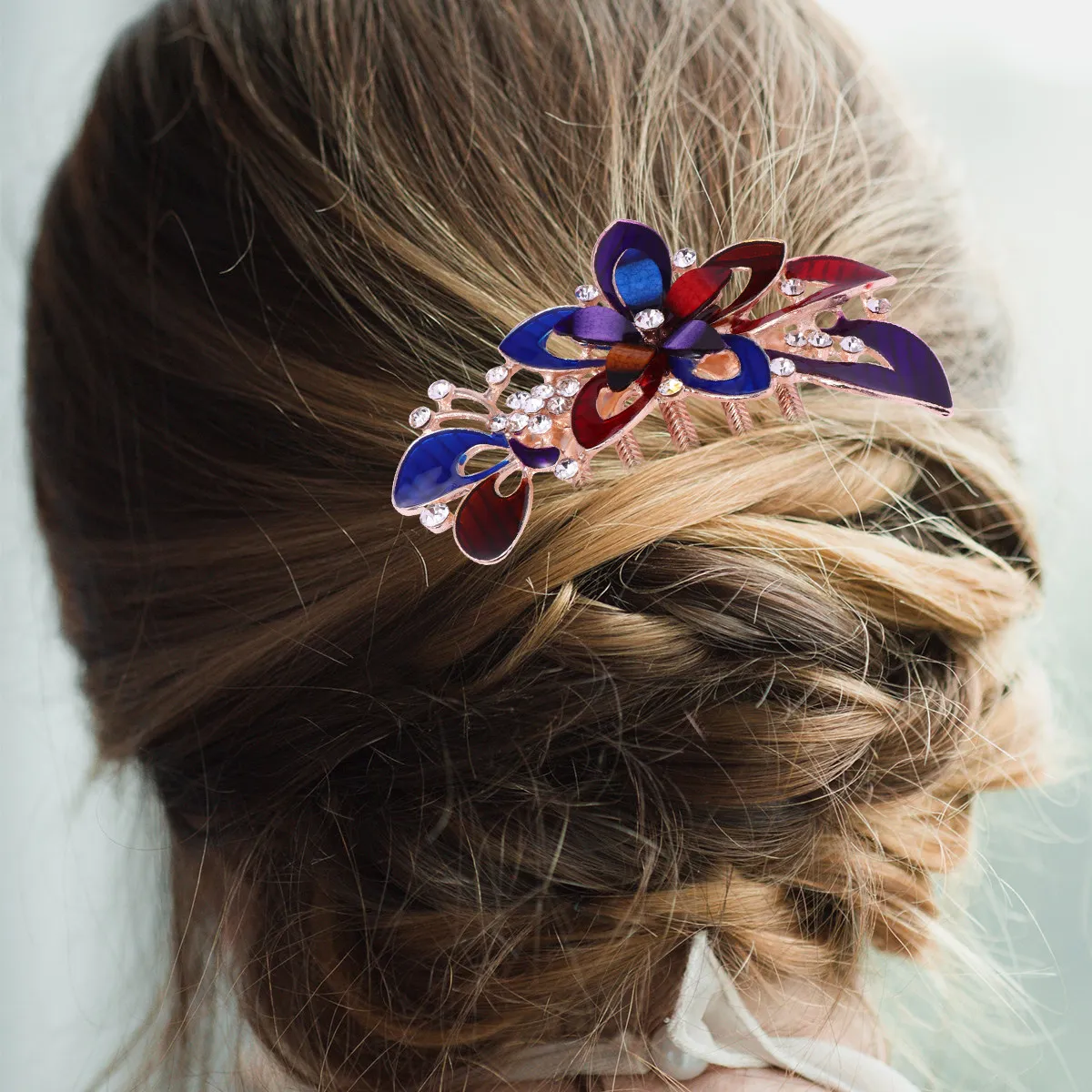 

Colorful Sparkling Flower Bride Hair Comb Elegant Wedding Headdress Party Hair Ornament Female Women Fashion Headwear