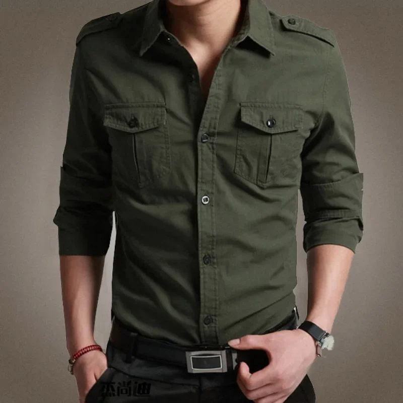 Slim Fit Korean Style Versatile Business Casual Shirt Casual Large Size Solid Color T-shirt New Cotton Male Long Sleeve Men