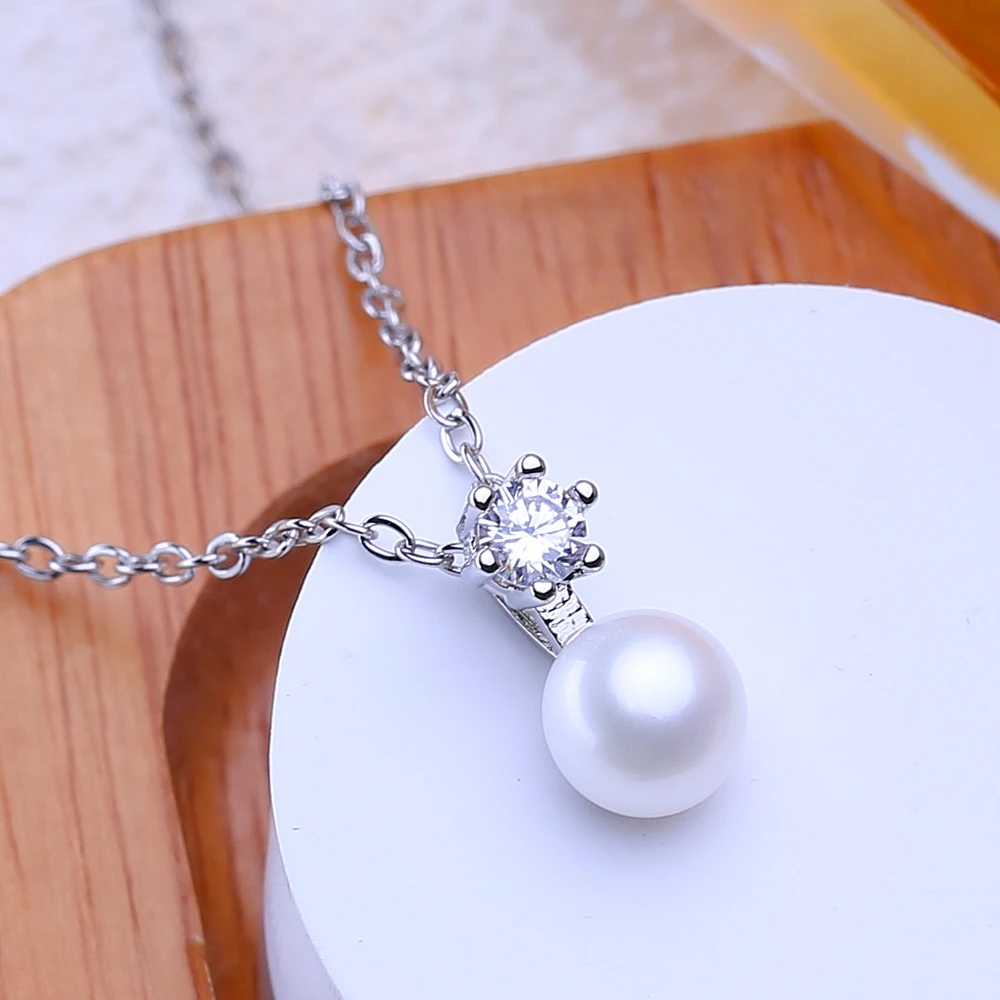 FENASY 925 Sterling Silver Jewelry Sets Freshwater Pearl Necklaces For Women Stud Earrings Crown Pendant Ring Classic Gifts