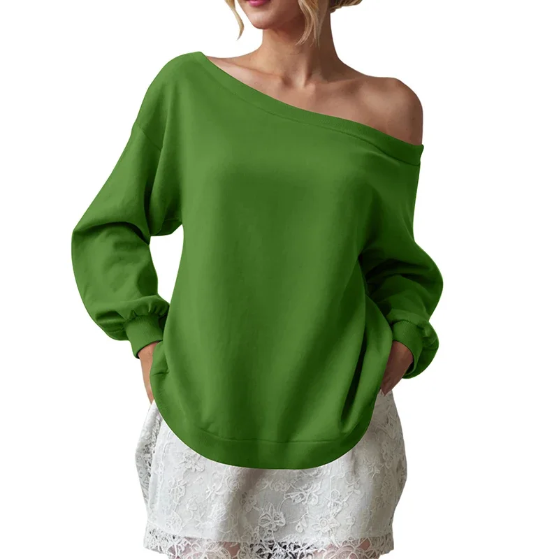 우아한 오프숄더 Y2K 루즈핏 긴팔 셔츠 여성 봄 가을 풀오버 탑 여성용 풀오버 솔리드 캐주얼 여성 티셔츠