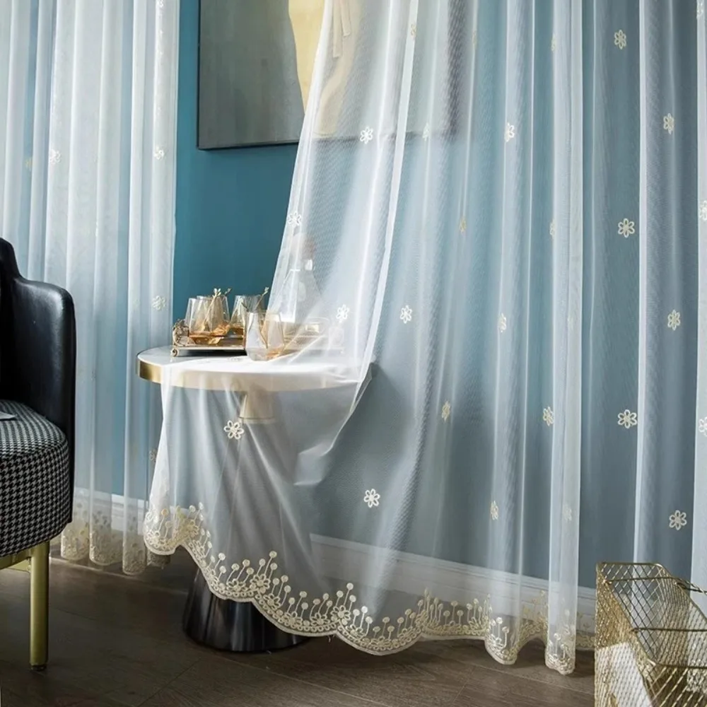 Light Luxury White Sheer Curtains for Living Room Bedroom Balcony Thermal Insulated Blackout Drapes Tulle Custom Gauze