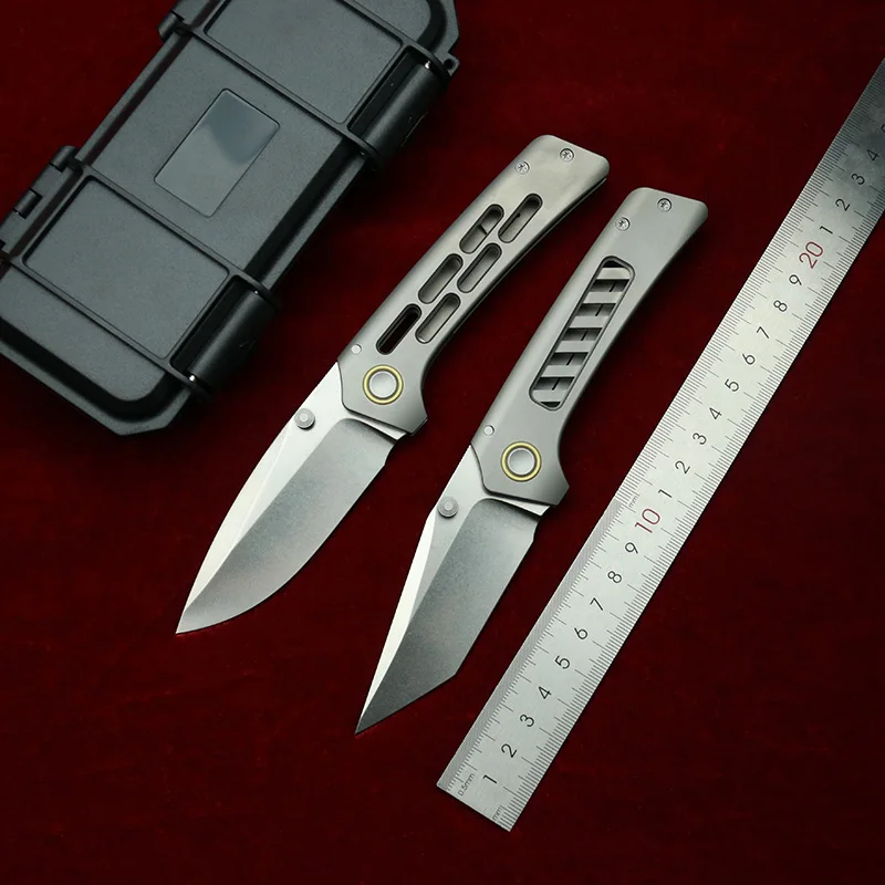 LEMIFSHE customized NEW Real D2 Blade Titanium handle Ceramic Bearings Pocket EDC Tool Camping Outdoor Folding Knife OZ Rosie