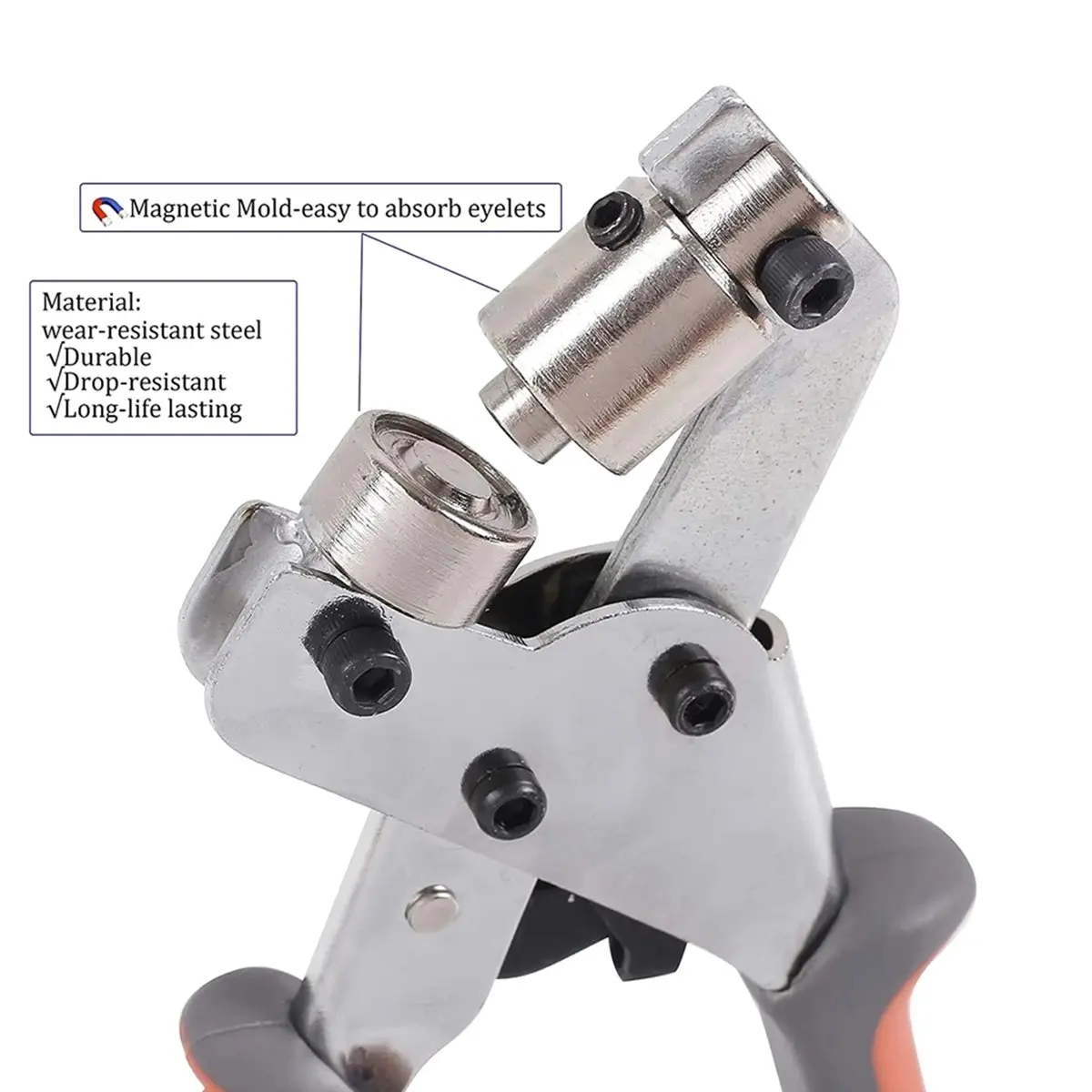 Grommet Tool Kit Handheld HolePunch Pliers Portable Grommet HandMachine Manual Puncher with Gold100 Silver100 Buttonhole