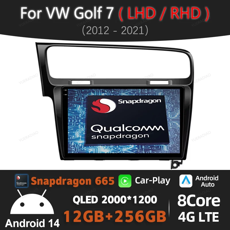 Android 14 Car Radio For Volkswagen VW Golf 7 MK7 GTI 2011 - 2021 Qualcomm Multimedia Video Player GPS NAVI Head Unit 4G WIFI BT