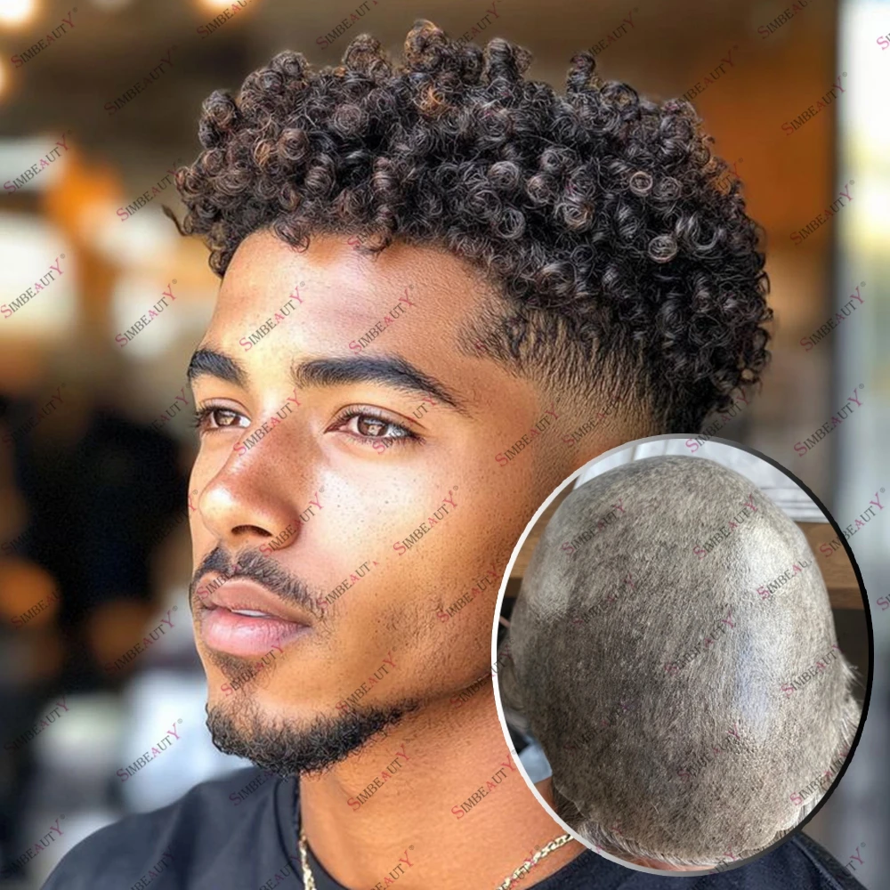 

Durable Full Skin Human Hair Afro Haircut Capillary Prosthesis for Black Men Machine Made Cheap Hairpieces Natural Hairline Wigs