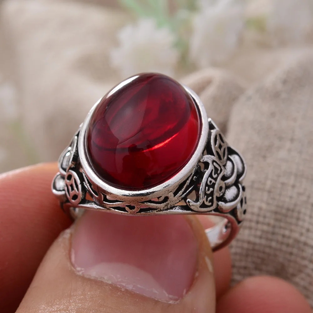 New Arrival Trendy Natural Red Garnet Stone Thai Silver Ladies Party Ring For Women Jewelry Christmas Gifts Cheap