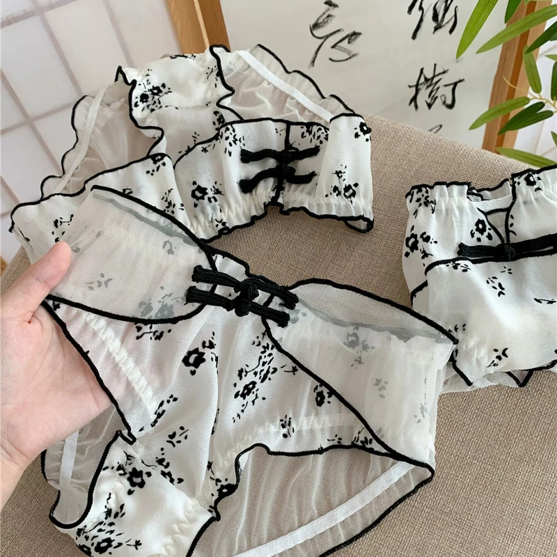 White Black Floral Vintage Women Intimates Panties Underwear Ruffle Button Briefs 2026 New Arrival Cute Sweet Kawaii Breathable