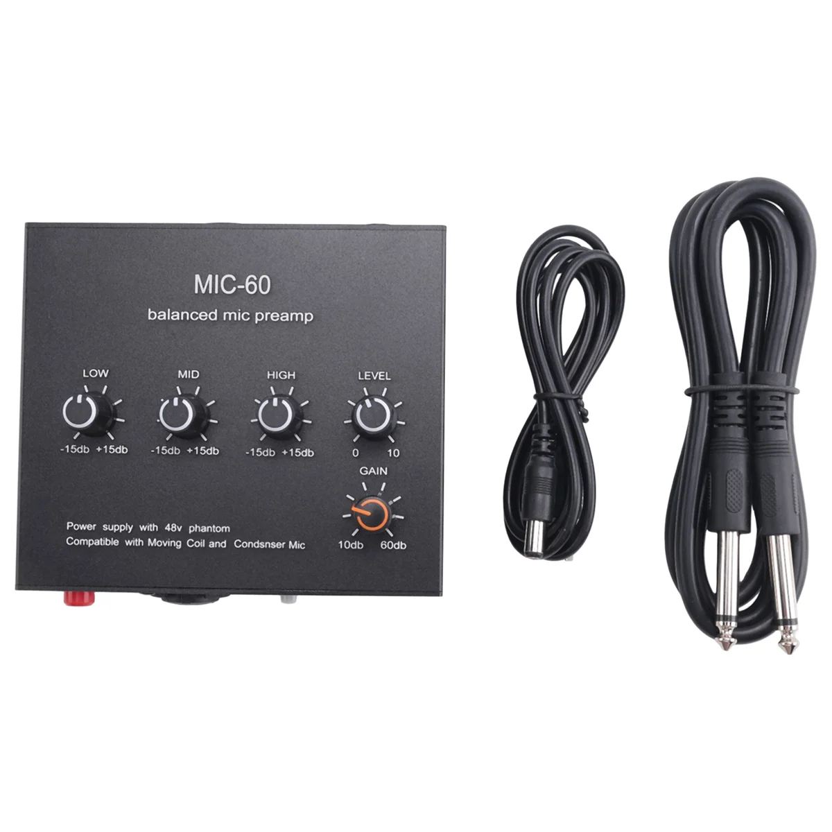 

M18K-MIC-60 3-Band Equalizer Balanced Mic Preamp Microphone Preamplifier with DC Cable and 6.5mm Cable