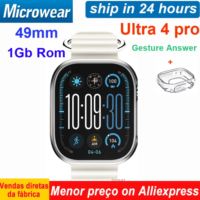 Microwear U4 Pro Men Smart Watch 10 Ultra 4 Pro 1GB Compass ChatGPT 49mm 3ATM Waterproof Gesture Answer Smartwatch Women