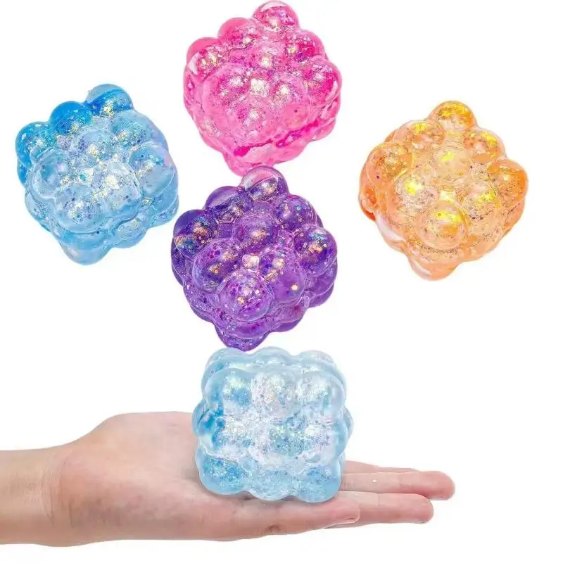 1Pcs Stress Relief Slow Rise Sensory Colored Stress Ball Shining Brightly Cube Maltose Squeeze Toy Party Gift TPR Waterproof