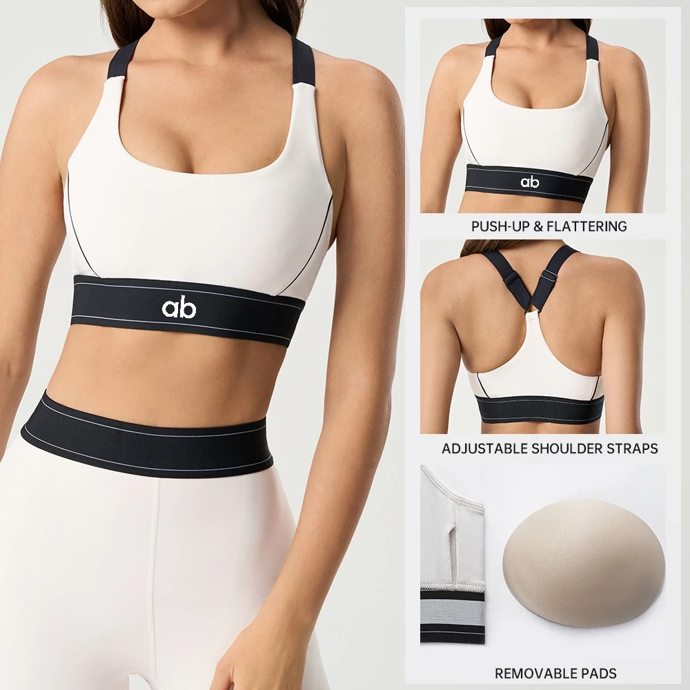 Women Color-Block Sports Bra High Impact Shockproof Open-Back Push Up Padded Breathable Yoga Gym Workout Top Fitness Clothes