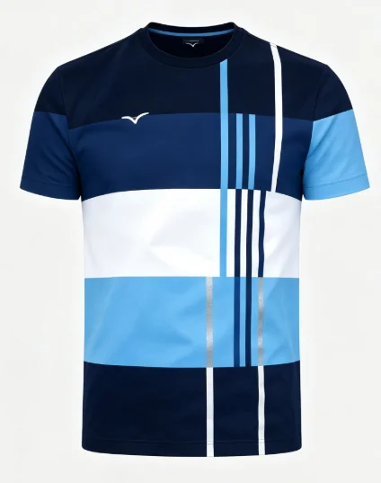 Herren Kurzarm-T-Shirt mit geometrischem Farbblockmuster, vertikalen Streifen, modernem Rundhalsausschnitt, lässige Oberteile – Detail 2
