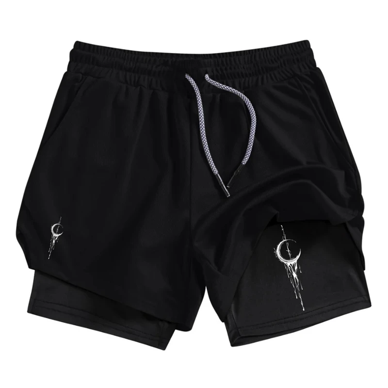 Butterfly Print 2 in 1 Shorts for Men Athletic Quick Dry Breathable Shorts with Phone Pocket Gym Workout Running Training Shorts