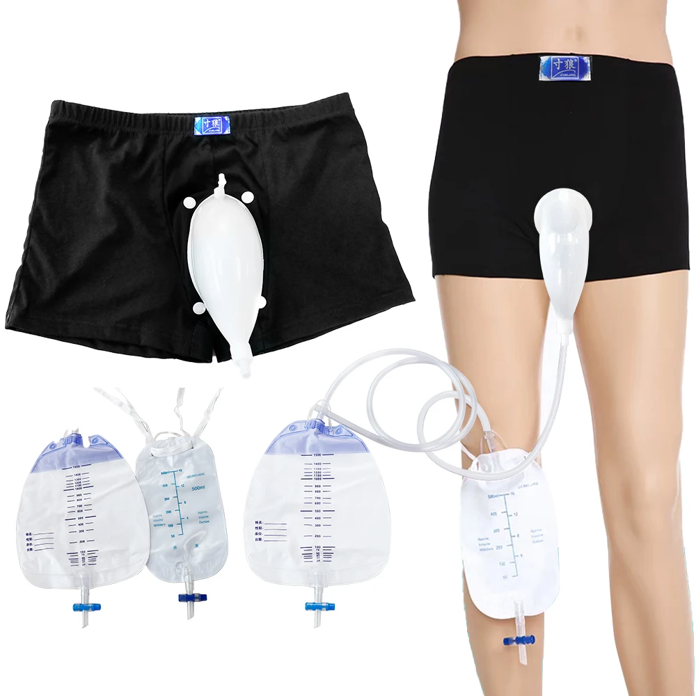 

1PCS External Bedridden Wearable Silicone Male Urine Bag With Urinary Catheter Urine Collector Underpants Drainage Bag Reusable