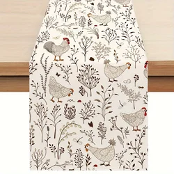 Animal Rooster Hen Pattern Linen Table Runner Kitchen Dining Decor Reusable Rural Farmhouse Table Runner Wedding Decorations