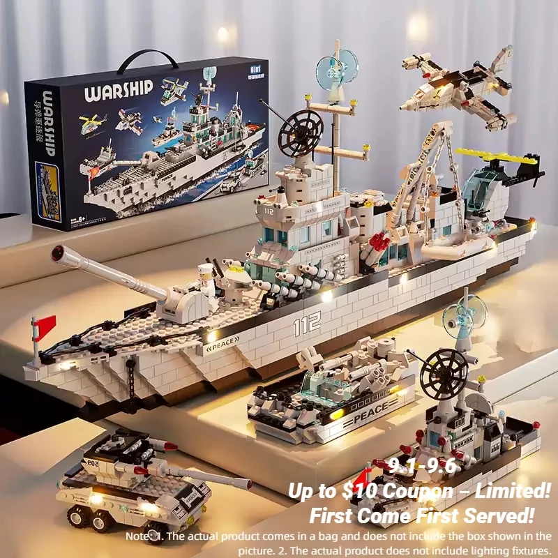 

Warship Building Blocks Destroyer Aircraft Carrier Pirate Ship Cruiser Naval Battleship Models Toy for Boys Gifts