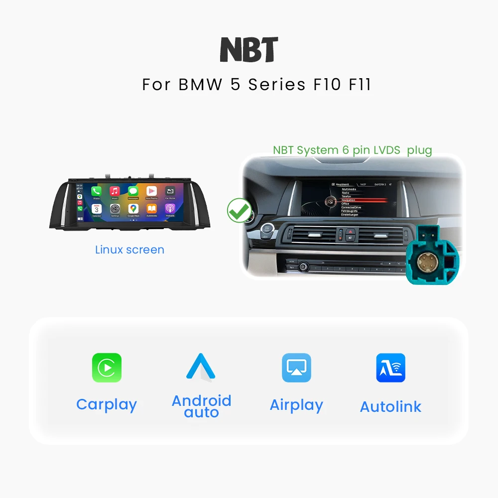 BONROAD Voor BMW 5 Serie F10 F11 NBT CIC Draadloze CarPlay Touchscreen Android Auto Autoradio Multimedia GPS Navigatie Stereo